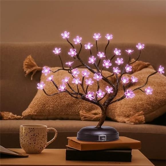 16Inch 36LED Cherry Blossom Bonsai Light, Pink Light, Battery Powered - Picture 1 of 14